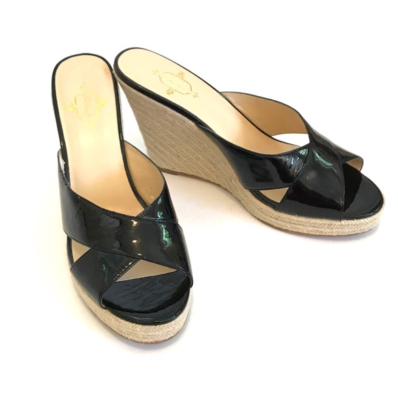 FOOT CANDY Wedge Platform Espadrille Sandals Patent Leather Black Cabo Size 11 - Picture 1 of 16